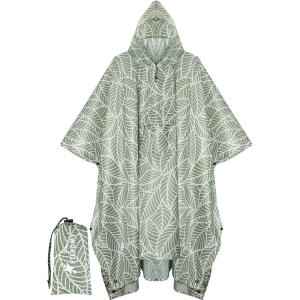 image:imagePTEROMY 3in1 Hooded Rain Poncho for Adult with Pocket Waterproof Lightweight Unisex Raincoat for Hiking Camping EmergencyAntique Foliage