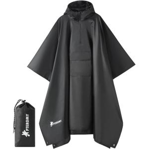 image:imagePTEROMY 3in1 Hooded Rain Poncho for Adult with Pocket Waterproof Lightweight Unisex Raincoat for Hiking Camping EmergencyBlack 14 Zipper