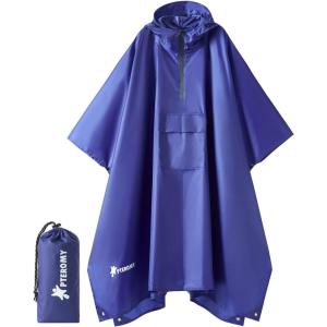 image:imagePTEROMY 3in1 Hooded Rain Poncho for Adult with Pocket Waterproof Lightweight Unisex Raincoat for Hiking Camping EmergencyBlue 14 Zipper