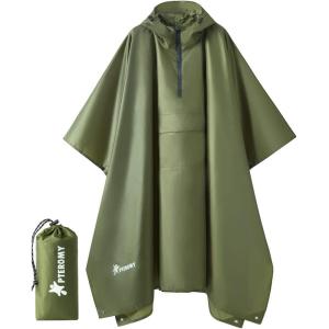 image:imagePTEROMY 3in1 Hooded Rain Poncho for Adult with Pocket Waterproof Lightweight Unisex Raincoat for Hiking Camping EmergencyGreen 14 Zipper