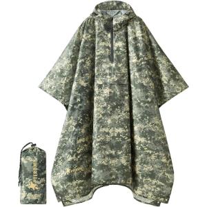 image:imagePTEROMY 3in1 Hooded Rain Poncho for Adult with Pocket Waterproof Lightweight Unisex Raincoat for Hiking Camping EmergencyGreen Digi Camo 14 Zipper