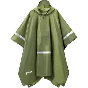 image:imagePTEROMY 3in1 Hooded Rain Poncho for Adult with Pocket Waterproof Lightweight Unisex Raincoat for Hiking Camping EmergencyGreen W Reflective Stripe