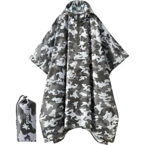 image:imagePTEROMY 3in1 Hooded Rain Poncho for Adult with Pocket Waterproof Lightweight Unisex Raincoat for Hiking Camping EmergencyGrey Camo 14 Zipper
