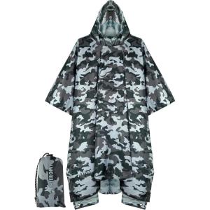 image:imagePTEROMY 3in1 Hooded Rain Poncho for Adult with Pocket Waterproof Lightweight Unisex Raincoat for Hiking Camping EmergencyGrey Camo