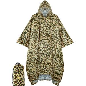 image:imagePTEROMY 3in1 Hooded Rain Poncho for Adult with Pocket Waterproof Lightweight Unisex Raincoat for Hiking Camping EmergencyLeopard