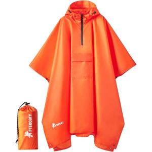 image:imagePTEROMY 3in1 Hooded Rain Poncho for Adult with Pocket Waterproof Lightweight Unisex Raincoat for Hiking Camping EmergencyOrange 14 Zipper