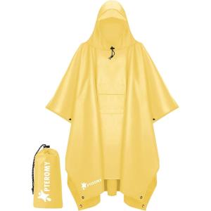 image:imagePTEROMY 3in1 Hooded Rain Poncho for Adult with Pocket Waterproof Lightweight Unisex Raincoat for Hiking Camping EmergencyYellow