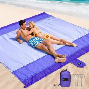 image:imagePTEROMY Beach Blanket Waterproof Sandproof 84 X 84Extra Large Beach Mat with Storage Bag Quick Drying Lightweight 6 Stakes Accessories for Picnic Travel 7x7 FT PurplePurple