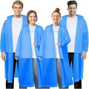 image:imagePTEROMY EVA Rain Poncho Reusable Rain Ponchos for Adults Unisex Rain Coat with Hood and Elastic Cuff Sleeves