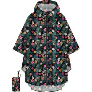 image:imagePTEROMY Hooded Rain Poncho for Adult with Pocket and Zipper Waterproof Lightweight Raincoat for Men and WomenBlossom Season