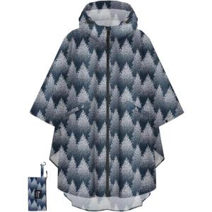 image:imagePTEROMY Hooded Rain Poncho for Adult with Pocket and Zipper Waterproof Lightweight Raincoat for Men and WomenFrost Abies