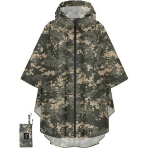 image:imagePTEROMY Hooded Rain Poncho for Adult with Pocket and Zipper Waterproof Lightweight Raincoat for Men and WomenGreen Digi Camo