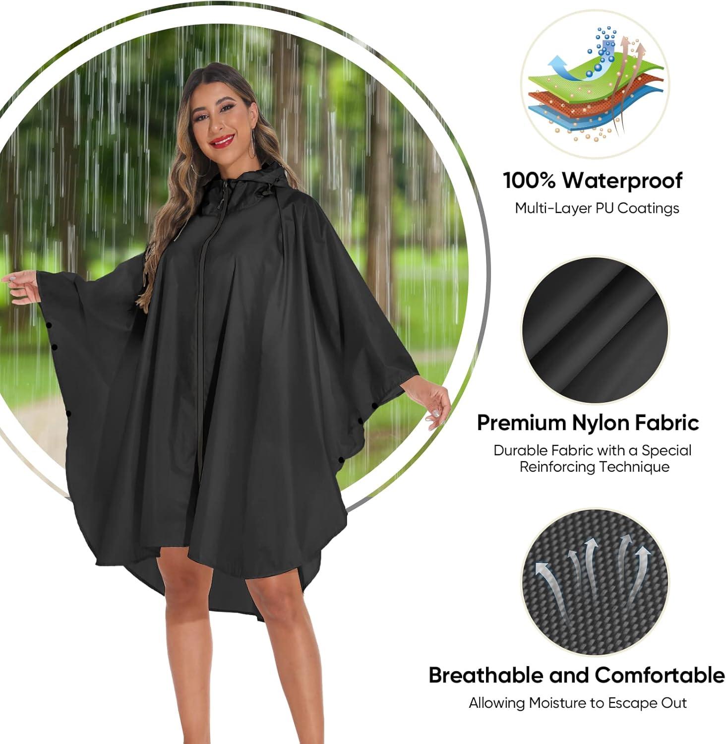 image:imagePTEROMY Hooded Rain Poncho for Adult with Pocket and Zipper Windproof Compact Travel Umbrellas for Rain and Sun1PK