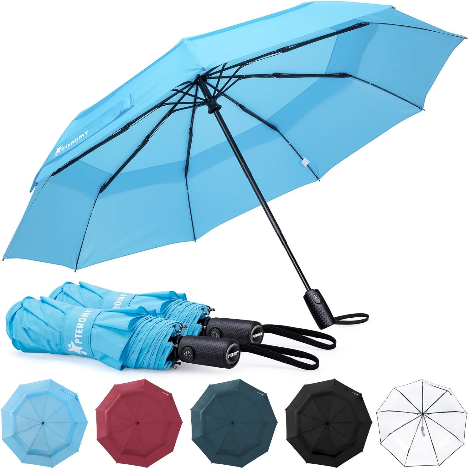 image:imagePTEROMY Hooded Rain Poncho for Adult with Pocket and Zipper Windproof Compact Travel Umbrellas for Rain and Sun1PK