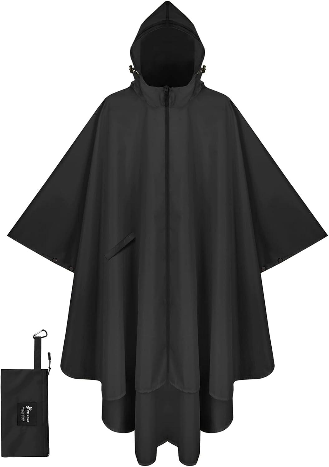 image:imagePTEROMY Hooded Rain Poncho for Adult with Pocket and Zipper Windproof Compact Travel Umbrellas for Rain and Sun1PK
