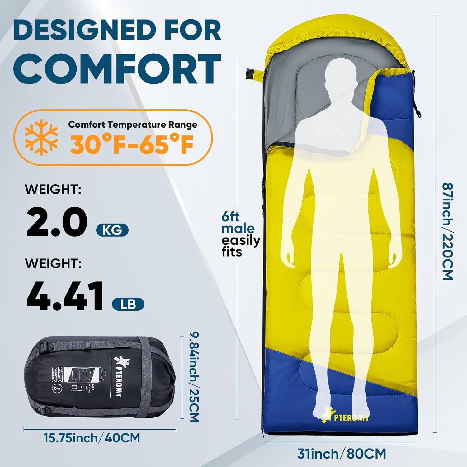 image:imagePTEROMY Sleeping Bags for Adults Lightweight and Machine Washable Water Resistant Backpacking Camping Sleeping Bag for Warm Cold Weather Camping Essentials for Hiking TravelYellow