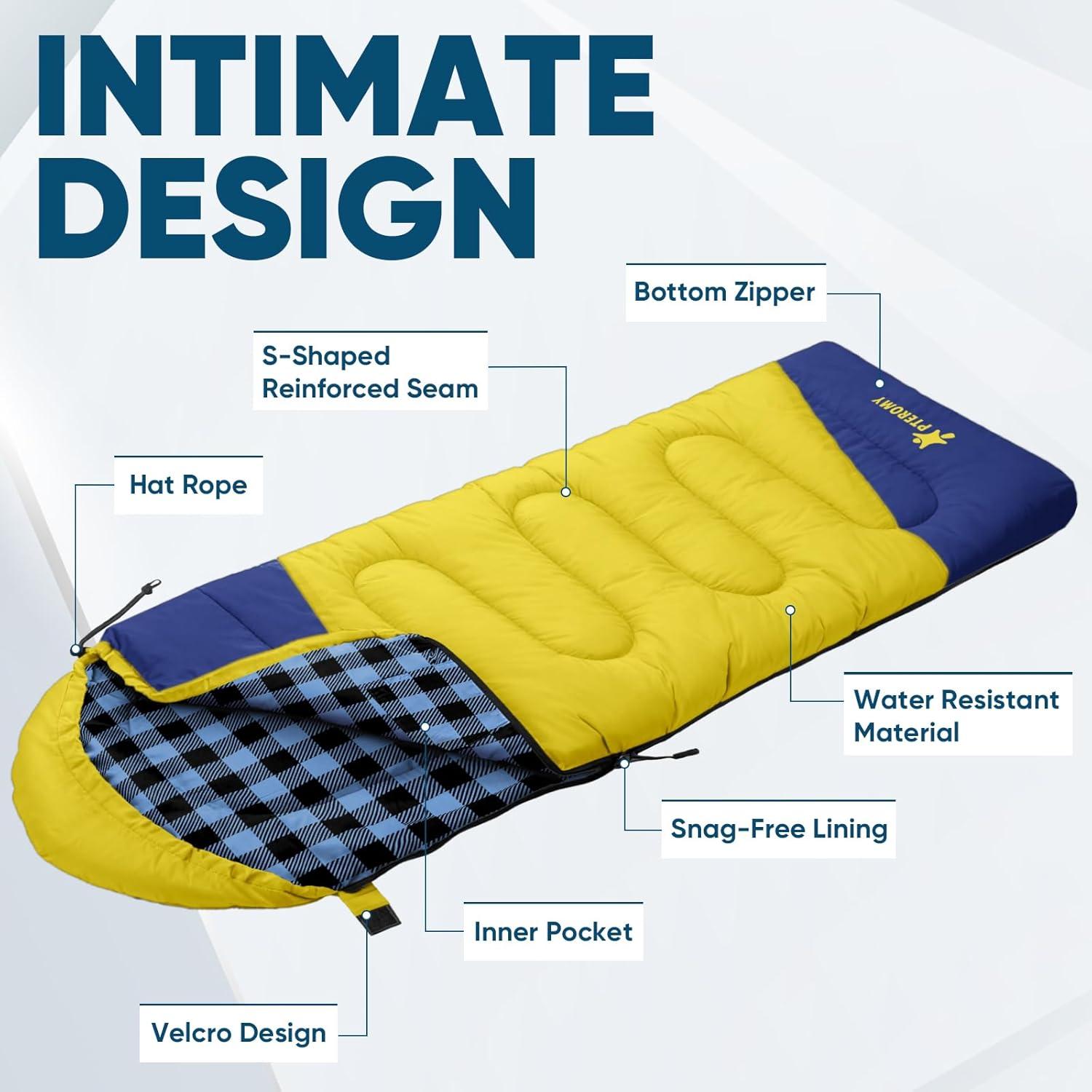 image:imagePTEROMY Sleeping Bags for Adults Lightweight and Machine Washable Water Resistant Backpacking Camping Sleeping Bag for Warm Cold Weather Camping Essentials for Hiking TravelYellow