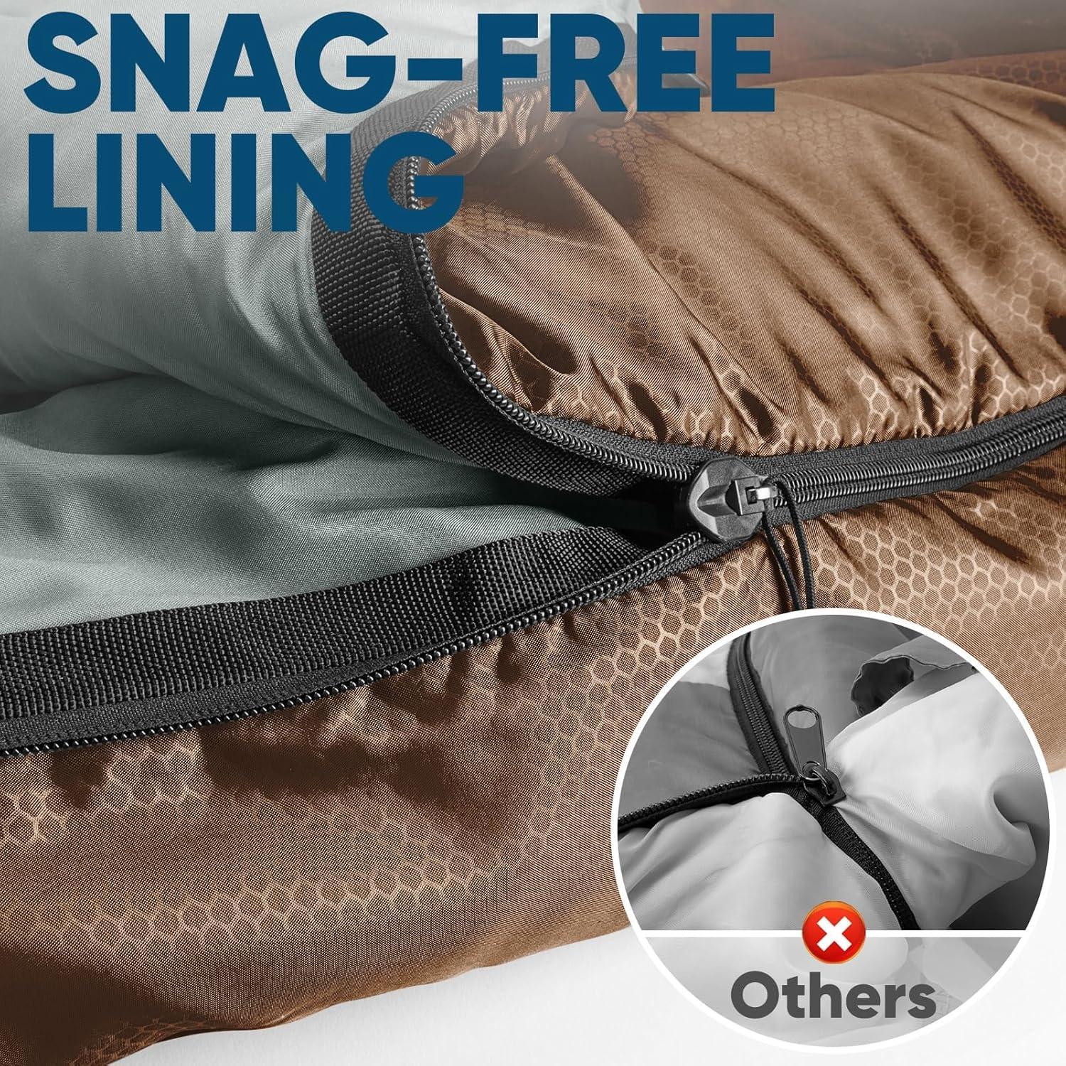 image:imagePTEROMY Sleeping Bags for Adults Lightweight and Machine Washable Water Resistant Backpacking Camping Sleeping Bag for Warm Cold Weather Camping Essentials for Hiking TravelBrown