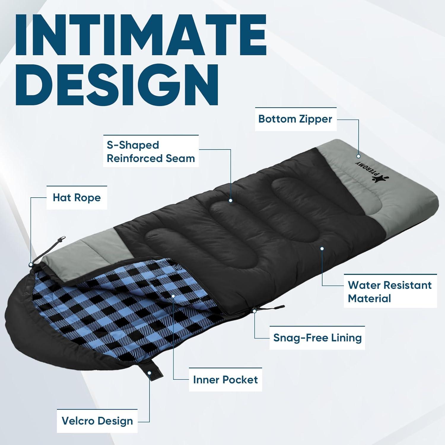 image:imagePTEROMY Sleeping Bags for Adults Lightweight and Machine Washable Water Resistant Backpacking Camping Sleeping Bag for Warm Cold Weather Camping Essentials for Hiking TravelBlack