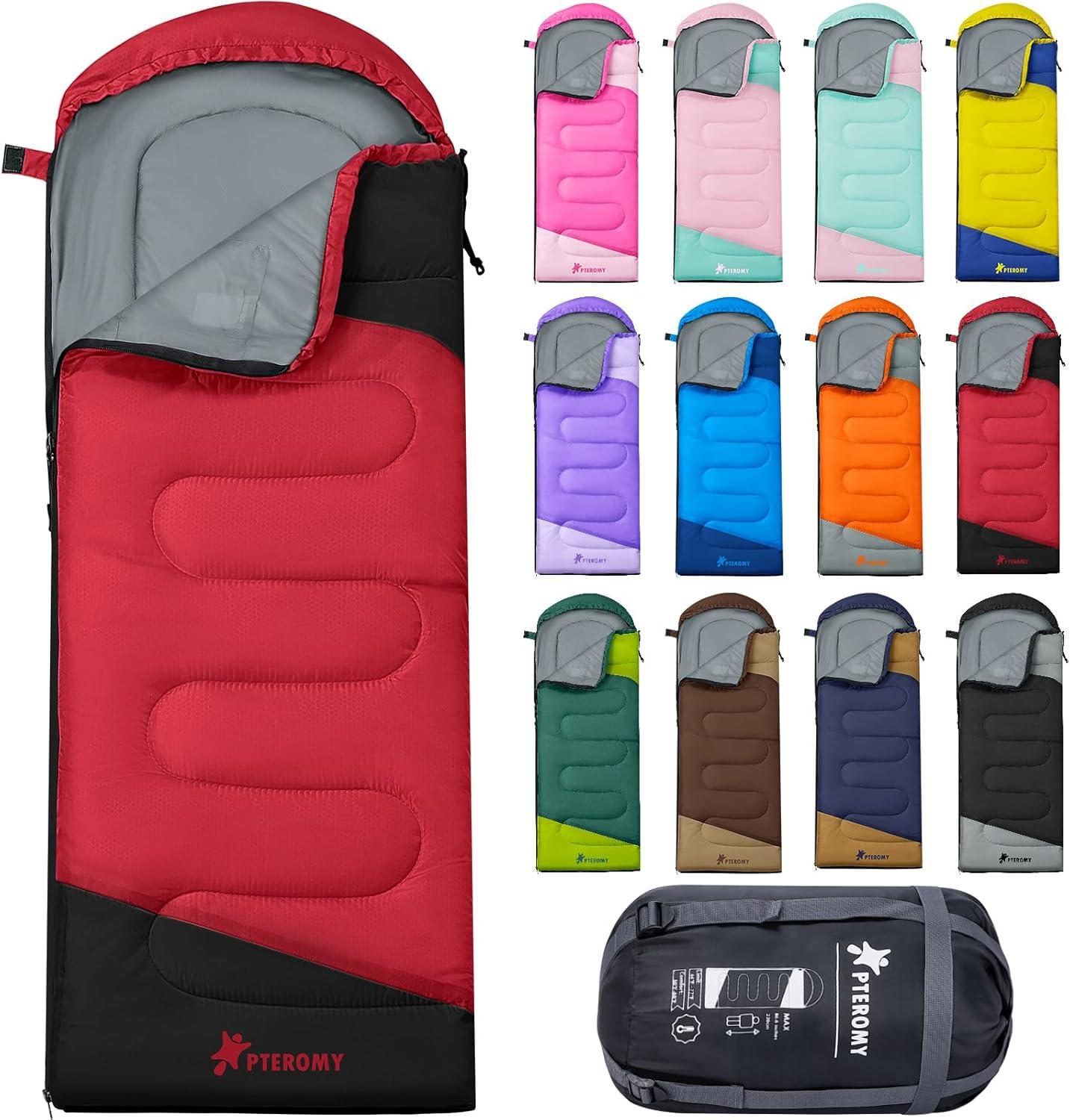 image:imagePTEROMY Sleeping Bags for Adults Lightweight and Machine Washable Water Resistant Backpacking Camping Sleeping Bag for Warm Cold Weather Camping Essentials for Hiking TravelRed