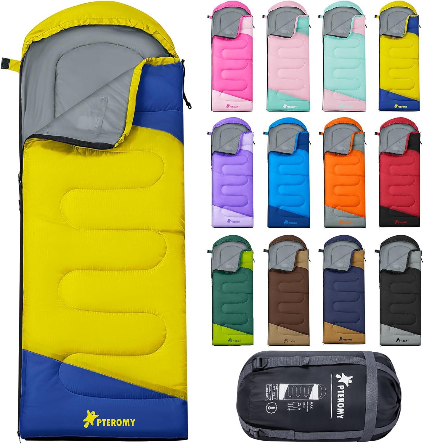 image:imagePTEROMY Sleeping Bags for Adults Lightweight and Machine Washable Water Resistant Backpacking Camping Sleeping Bag for Warm Cold Weather Camping Essentials for Hiking TravelYellow