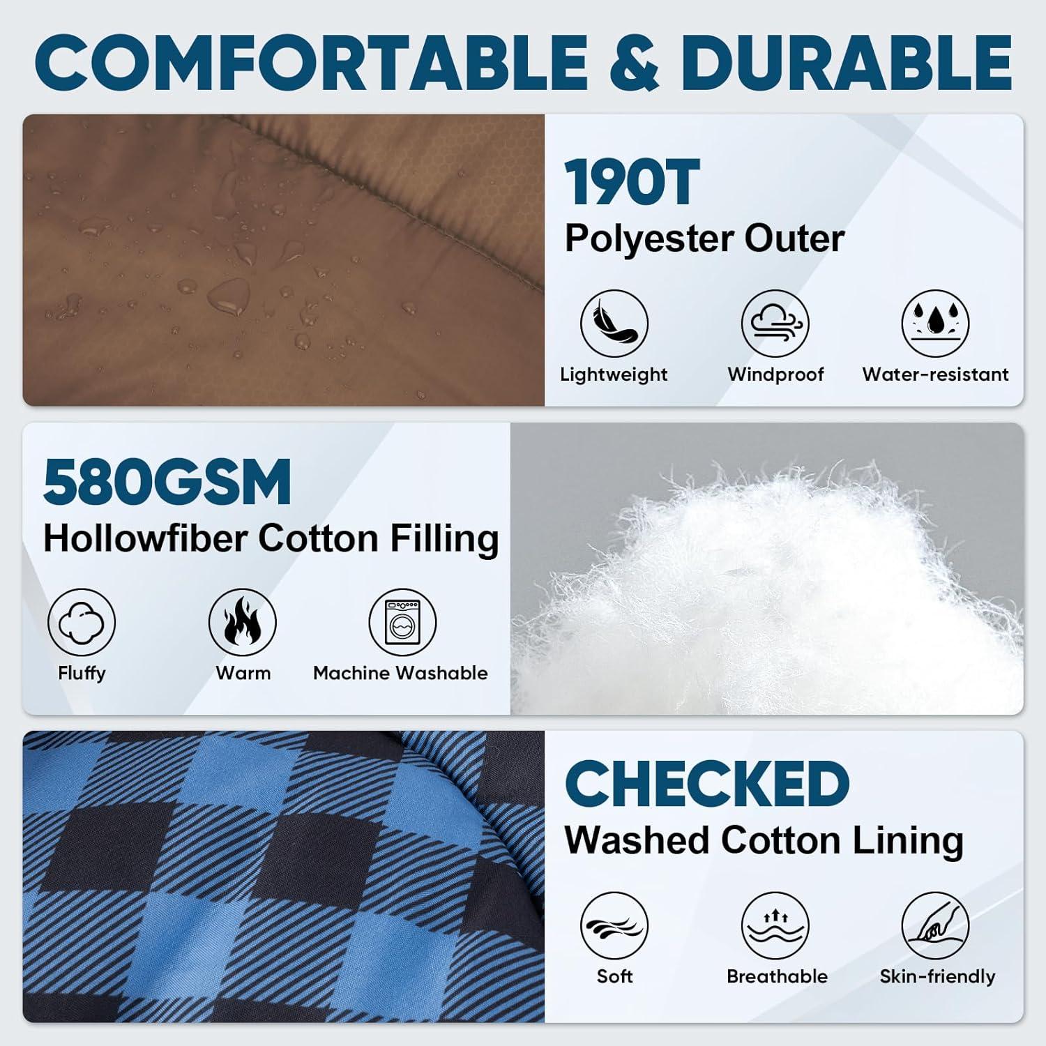 image:imagePTEROMY Sleeping Bags for Adults Lightweight and Machine Washable Water Resistant Backpacking Camping Sleeping Bag for Warm Cold Weather Camping Essentials for Hiking TravelBrown