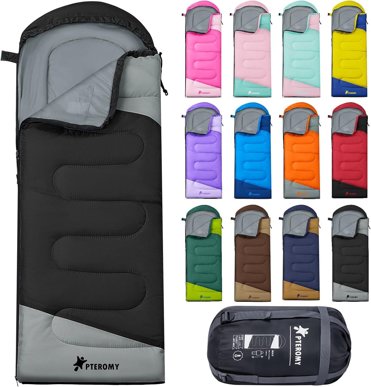 image:imagePTEROMY Sleeping Bags for Adults Lightweight and Machine Washable Water Resistant Backpacking Camping Sleeping Bag for Warm Cold Weather Camping Essentials for Hiking TravelBlack