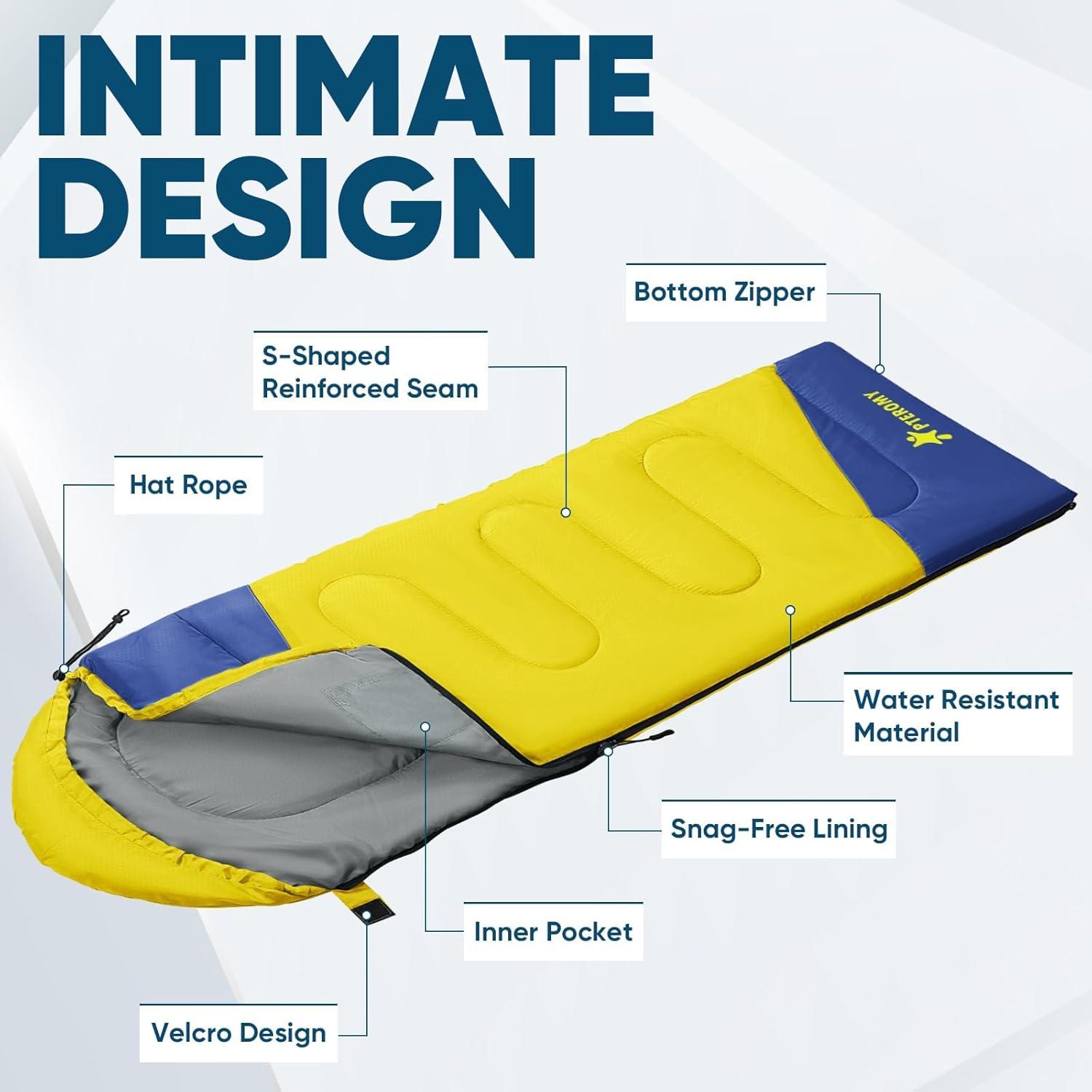 image:imagePTEROMY Sleeping Bags for Adults Lightweight and Machine Washable Water Resistant Backpacking Camping Sleeping Bag for Warm Cold Weather Camping Essentials for Hiking TravelYellow