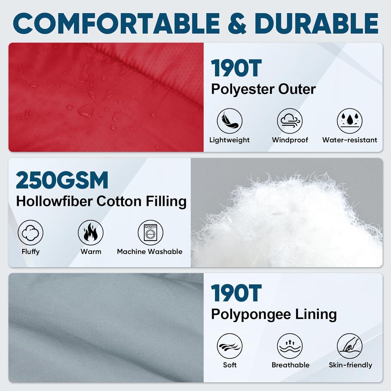 image:imagePTEROMY Sleeping Bags for Adults Lightweight and Machine Washable Water Resistant Backpacking Camping Sleeping Bag for Warm Cold Weather Camping Essentials for Hiking TravelRed