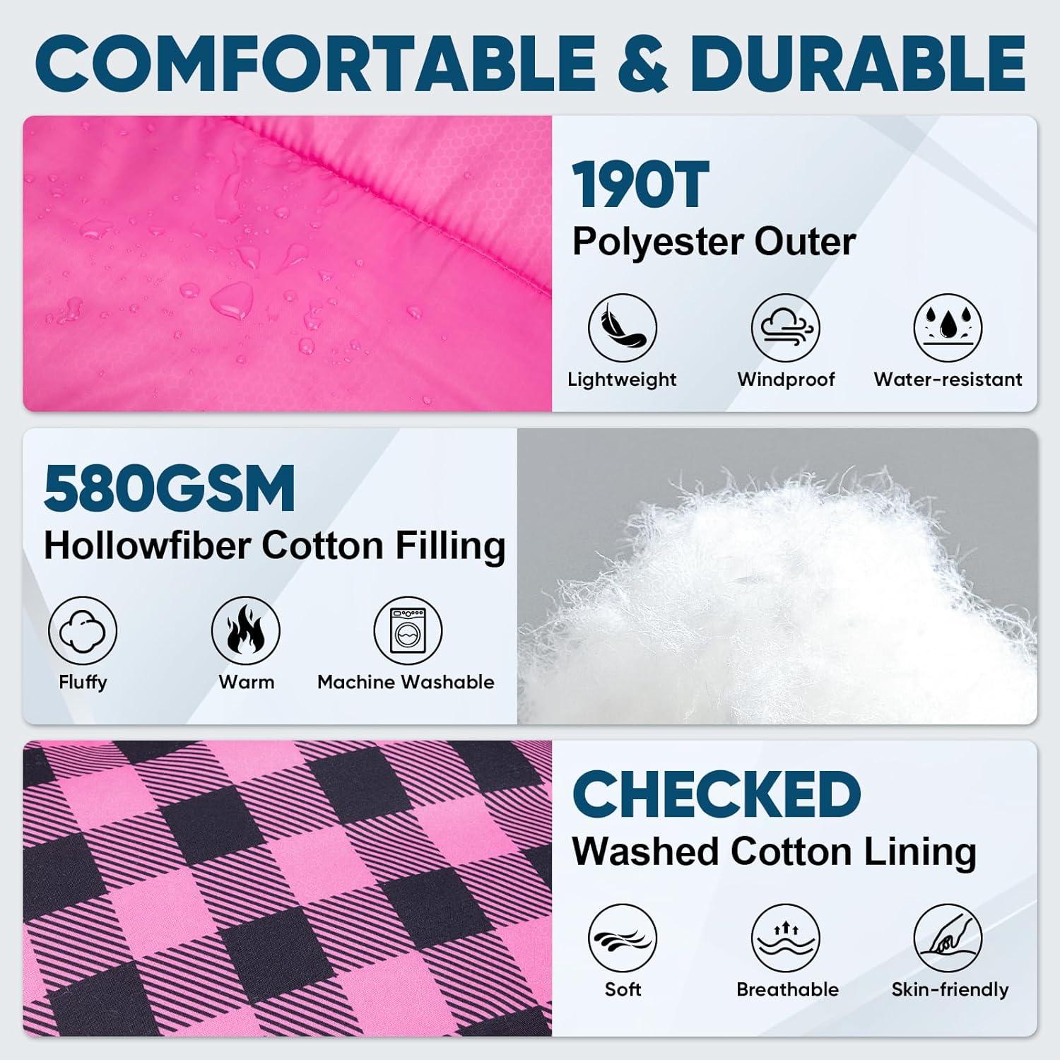 image:imagePTEROMY Sleeping Bags for Adults Lightweight and Machine Washable Water Resistant Backpacking Camping Sleeping Bag for Warm Cold Weather Camping Essentials for Hiking TravelPink
