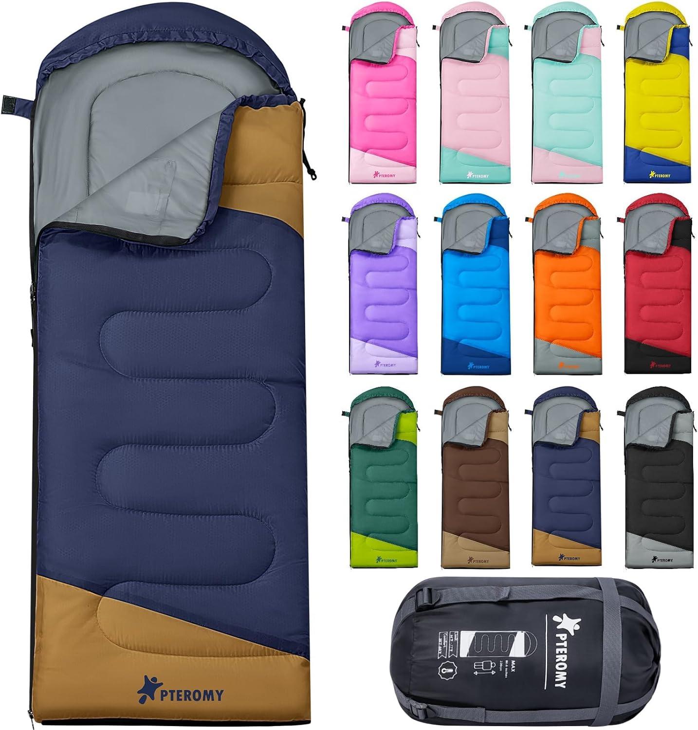 image:imagePTEROMY Sleeping Bags for Adults Lightweight and Machine Washable Water Resistant Backpacking Camping Sleeping Bag for Warm Cold Weather Camping Essentials for Hiking TravelNavy