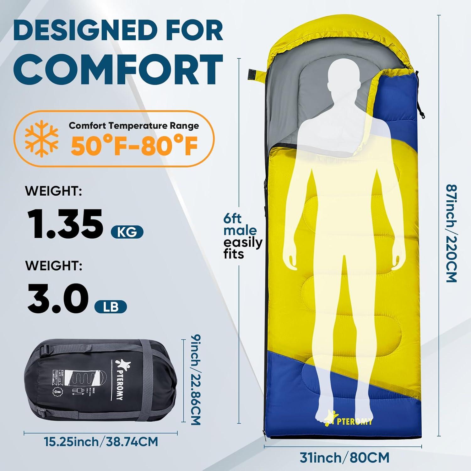 image:imagePTEROMY Sleeping Bags for Adults Lightweight and Machine Washable Water Resistant Backpacking Camping Sleeping Bag for Warm Cold Weather Camping Essentials for Hiking TravelYellow