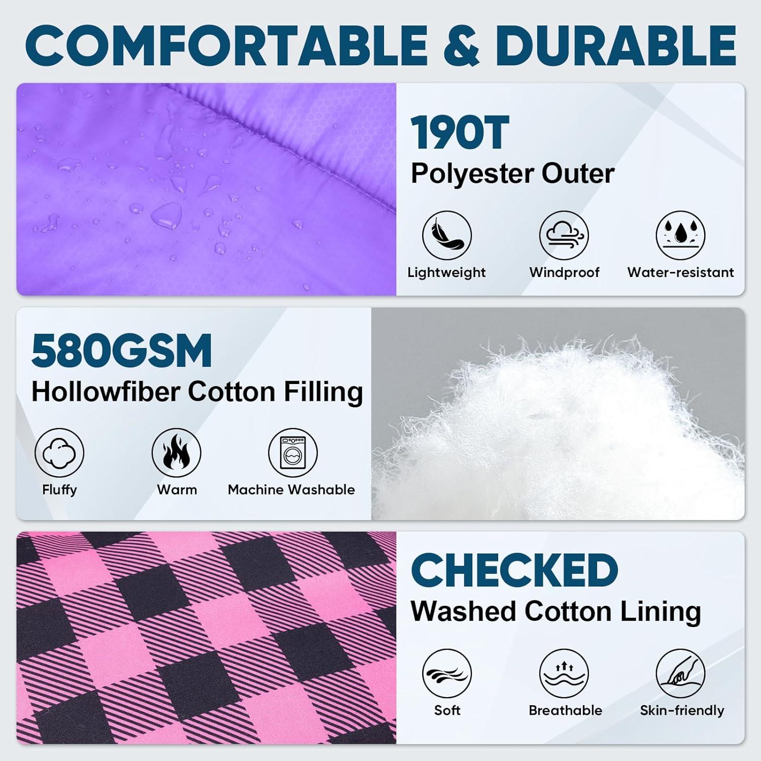 image:imagePTEROMY Sleeping Bags for Adults Lightweight and Machine Washable Water Resistant Backpacking Camping Sleeping Bag for Warm Cold Weather Camping Essentials for Hiking TravelPurple