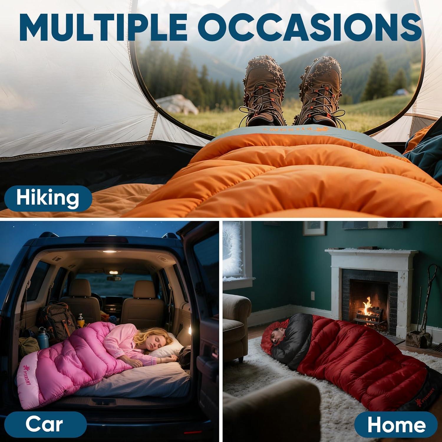 image:imagePTEROMY Sleeping Bags for Adults Lightweight and Machine Washable Water Resistant Backpacking Camping Sleeping Bag for Warm Cold Weather Camping Essentials for Hiking TravelBrown