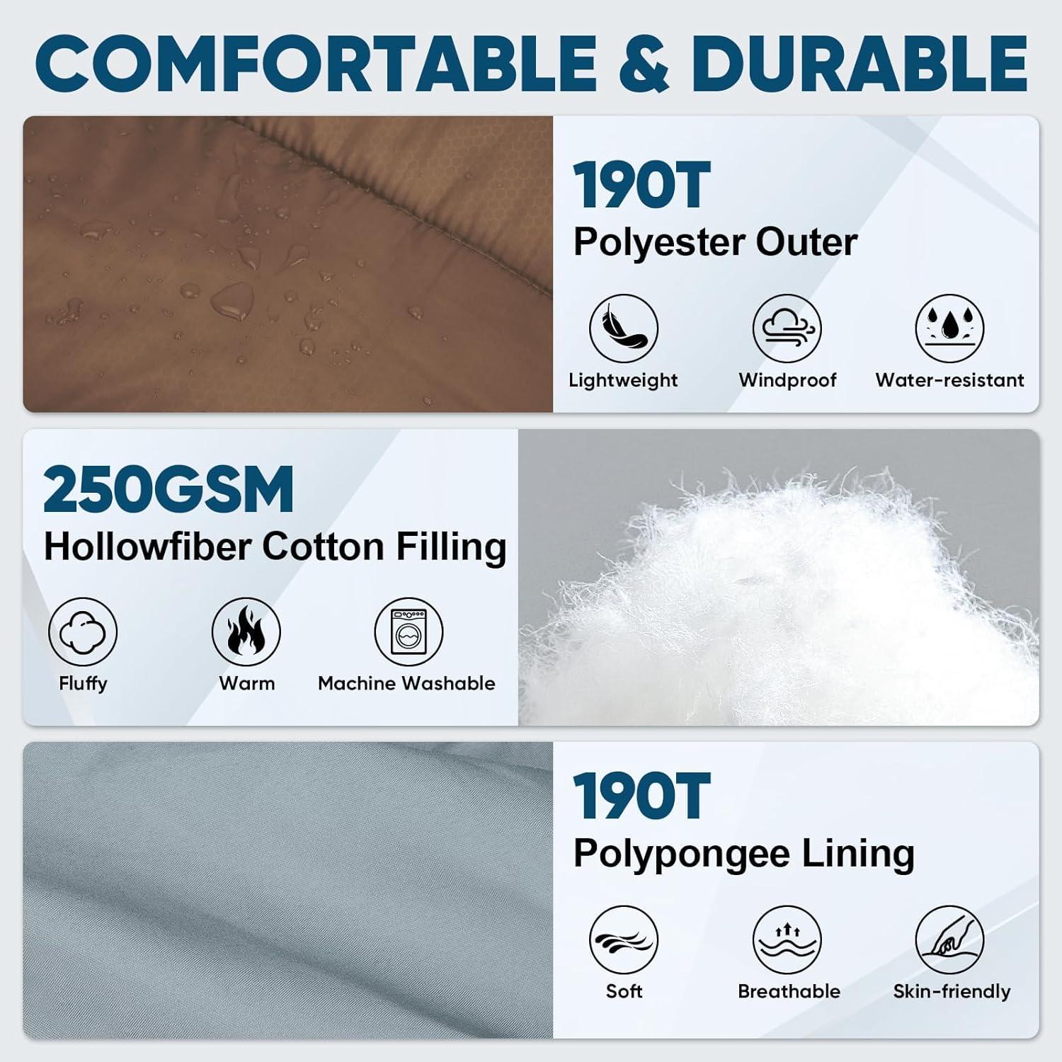 image:imagePTEROMY Sleeping Bags for Adults Lightweight and Machine Washable Water Resistant Backpacking Camping Sleeping Bag for Warm Cold Weather Camping Essentials for Hiking TravelBrown