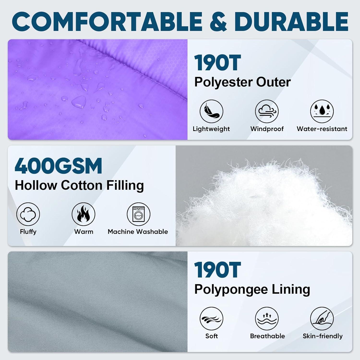 image:imagePTEROMY Sleeping Bags for Adults Lightweight and Machine Washable Water Resistant Backpacking Camping Sleeping Bag for Warm Cold Weather Camping Essentials for Hiking TravelPurple