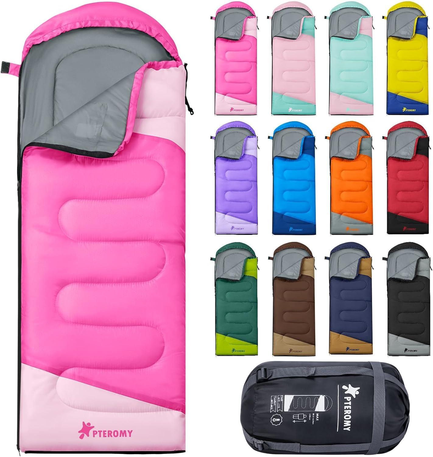 image:imagePTEROMY Sleeping Bags for Adults Lightweight and Machine Washable Water Resistant Backpacking Camping Sleeping Bag for Warm Cold Weather Camping Essentials for Hiking TravelPink