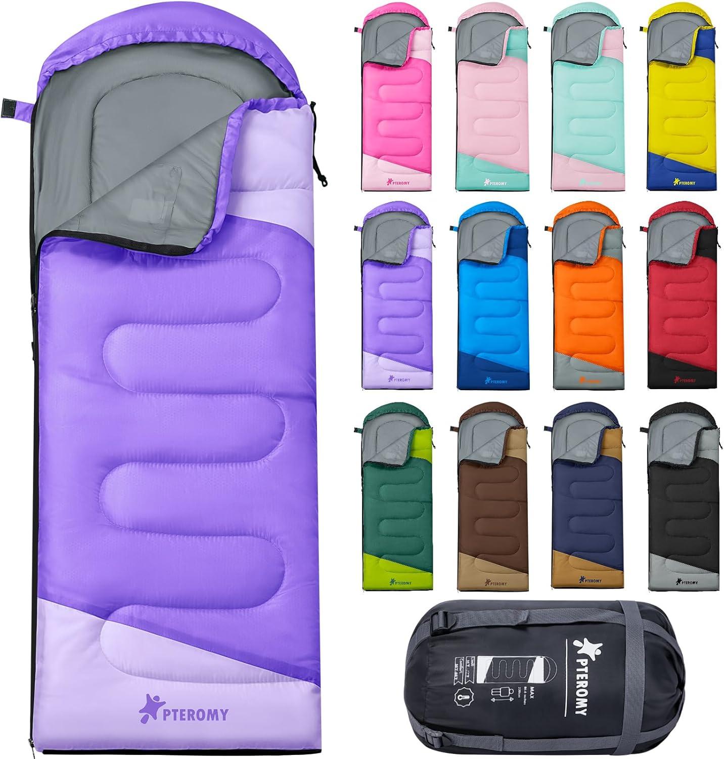 image:imagePTEROMY Sleeping Bags for Adults Lightweight and Machine Washable Water Resistant Backpacking Camping Sleeping Bag for Warm Cold Weather Camping Essentials for Hiking TravelPurple