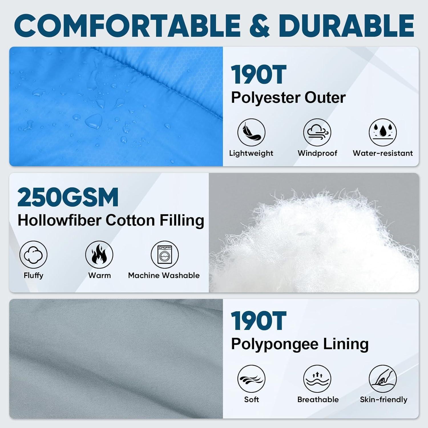 image:imagePTEROMY Sleeping Bags for Adults Lightweight and Machine Washable Water Resistant Backpacking Camping Sleeping Bag for Warm Cold Weather Camping Essentials for Hiking TravelBlue