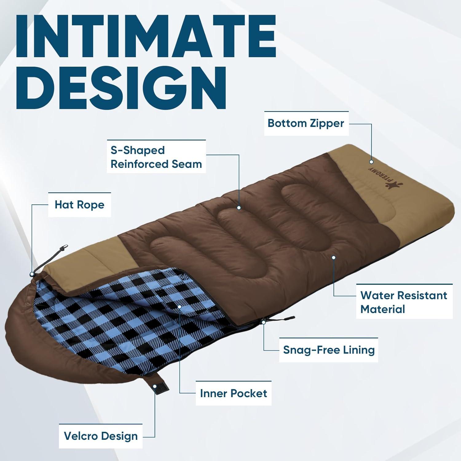image:imagePTEROMY Sleeping Bags for Adults Lightweight and Machine Washable Water Resistant Backpacking Camping Sleeping Bag for Warm Cold Weather Camping Essentials for Hiking TravelBrown