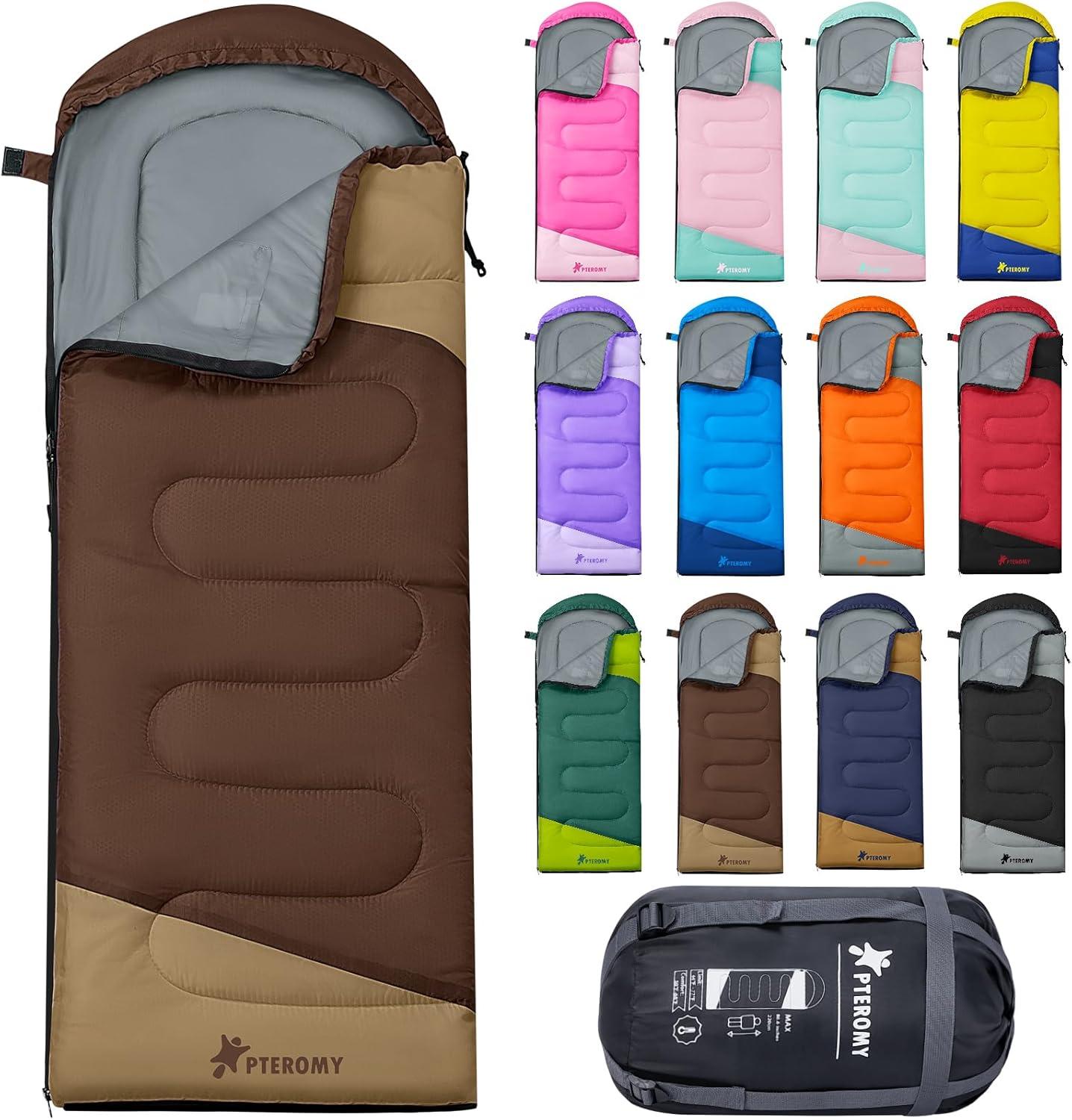 image:imagePTEROMY Sleeping Bags for Adults Lightweight and Machine Washable Water Resistant Backpacking Camping Sleeping Bag for Warm Cold Weather Camping Essentials for Hiking TravelBrown
