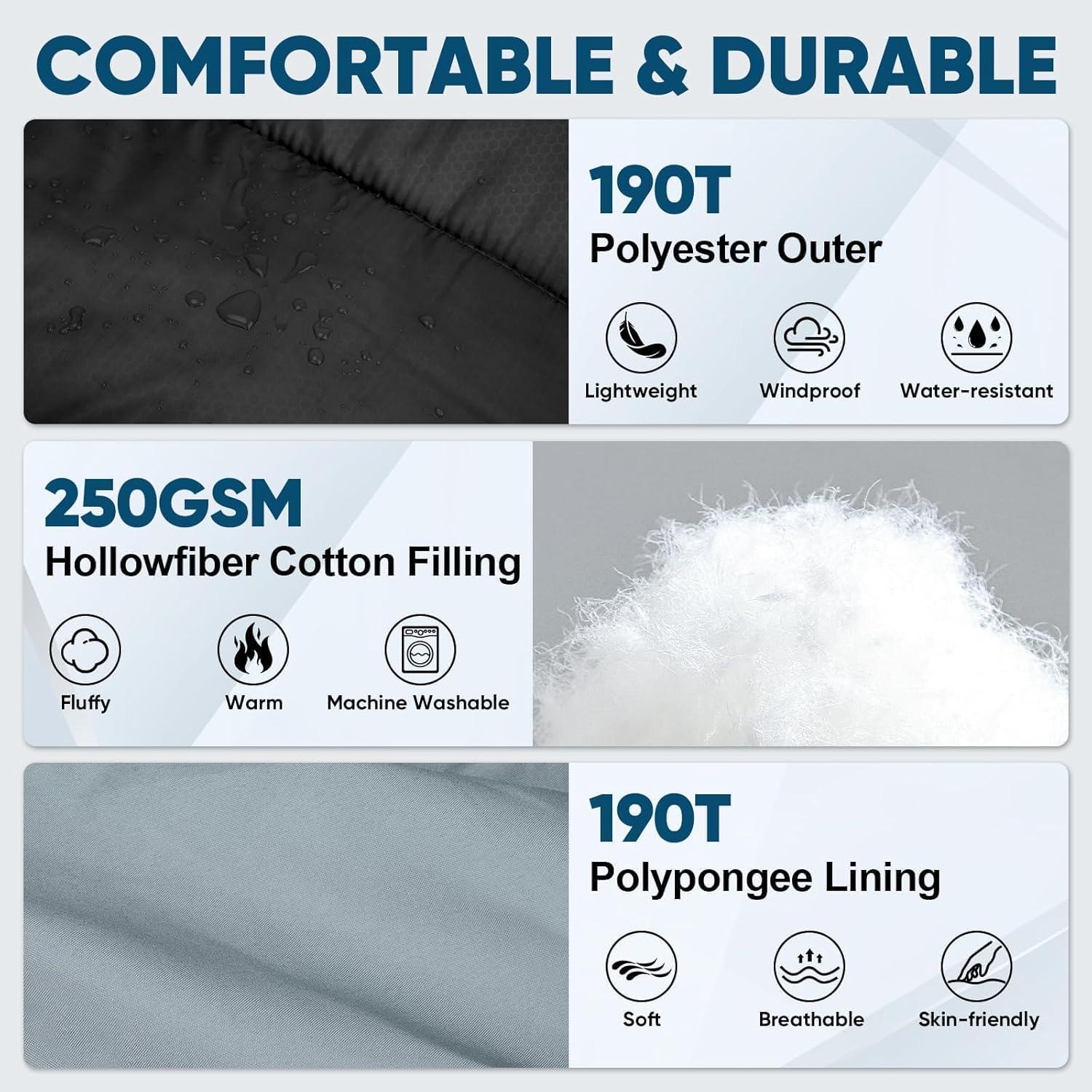 image:imagePTEROMY Sleeping Bags for Adults Lightweight and Machine Washable Water Resistant Backpacking Camping Sleeping Bag for Warm Cold Weather Camping Essentials for Hiking TravelBlack