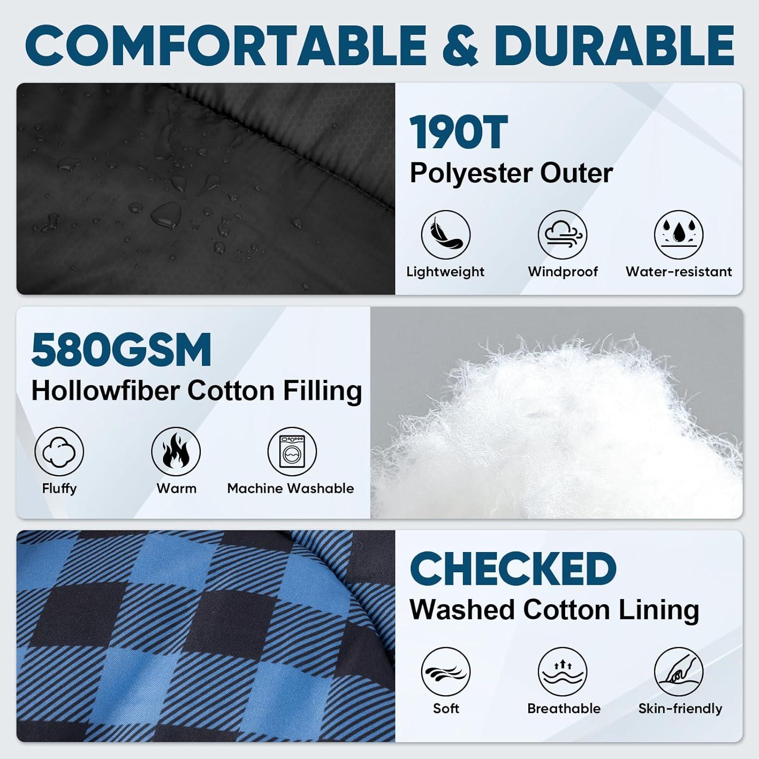 image:imagePTEROMY Sleeping Bags for Adults Lightweight and Machine Washable Water Resistant Backpacking Camping Sleeping Bag for Warm Cold Weather Camping Essentials for Hiking TravelBlack