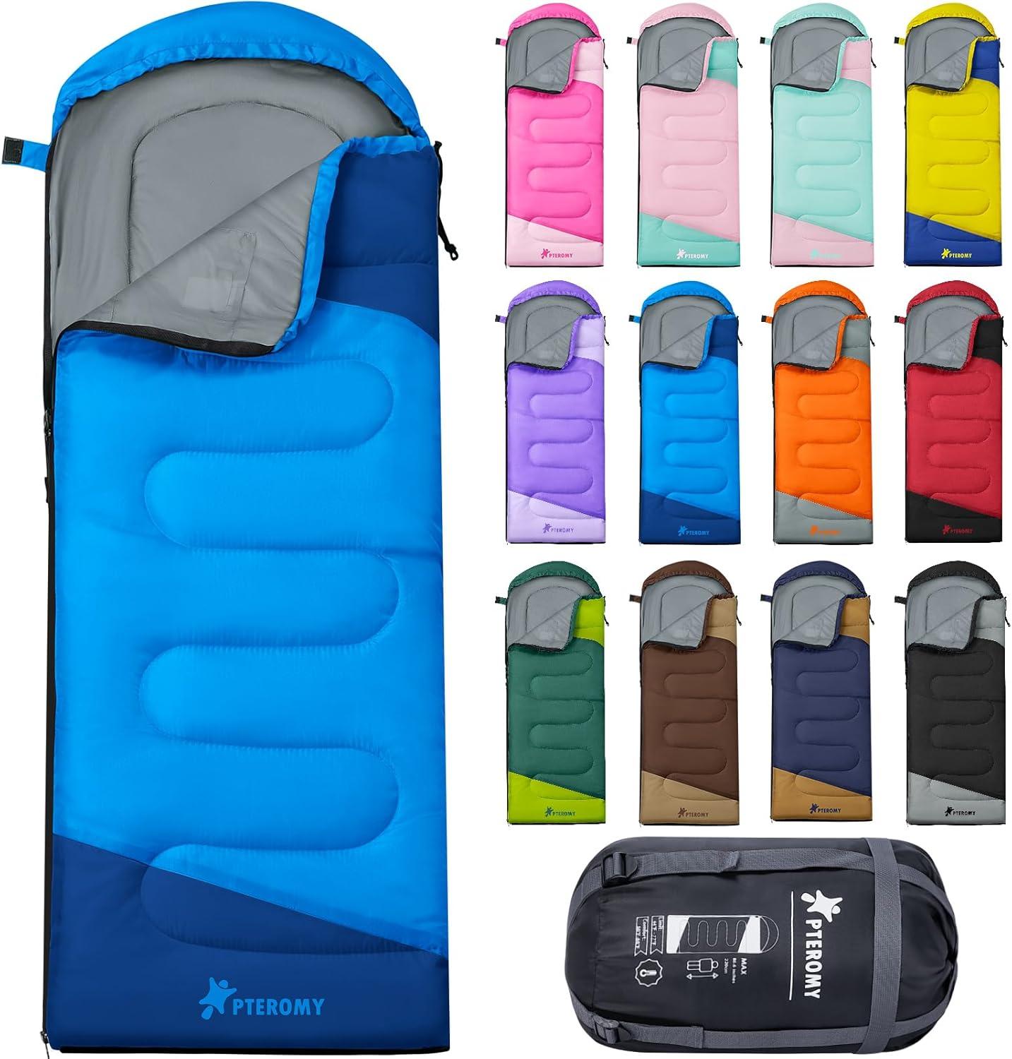 image:imagePTEROMY Sleeping Bags for Adults Lightweight and Machine Washable Water Resistant Backpacking Camping Sleeping Bag for Warm Cold Weather Camping Essentials for Hiking TravelBlue