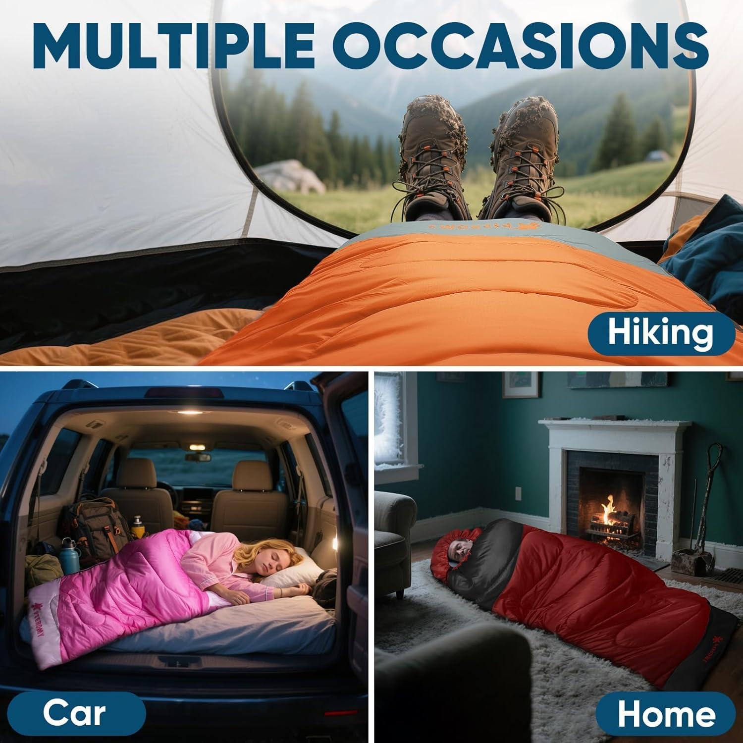 image:imagePTEROMY Sleeping Bags for Adults Lightweight and Machine Washable Water Resistant Backpacking Camping Sleeping Bag for Warm Cold Weather Camping Essentials for Hiking TravelBrown