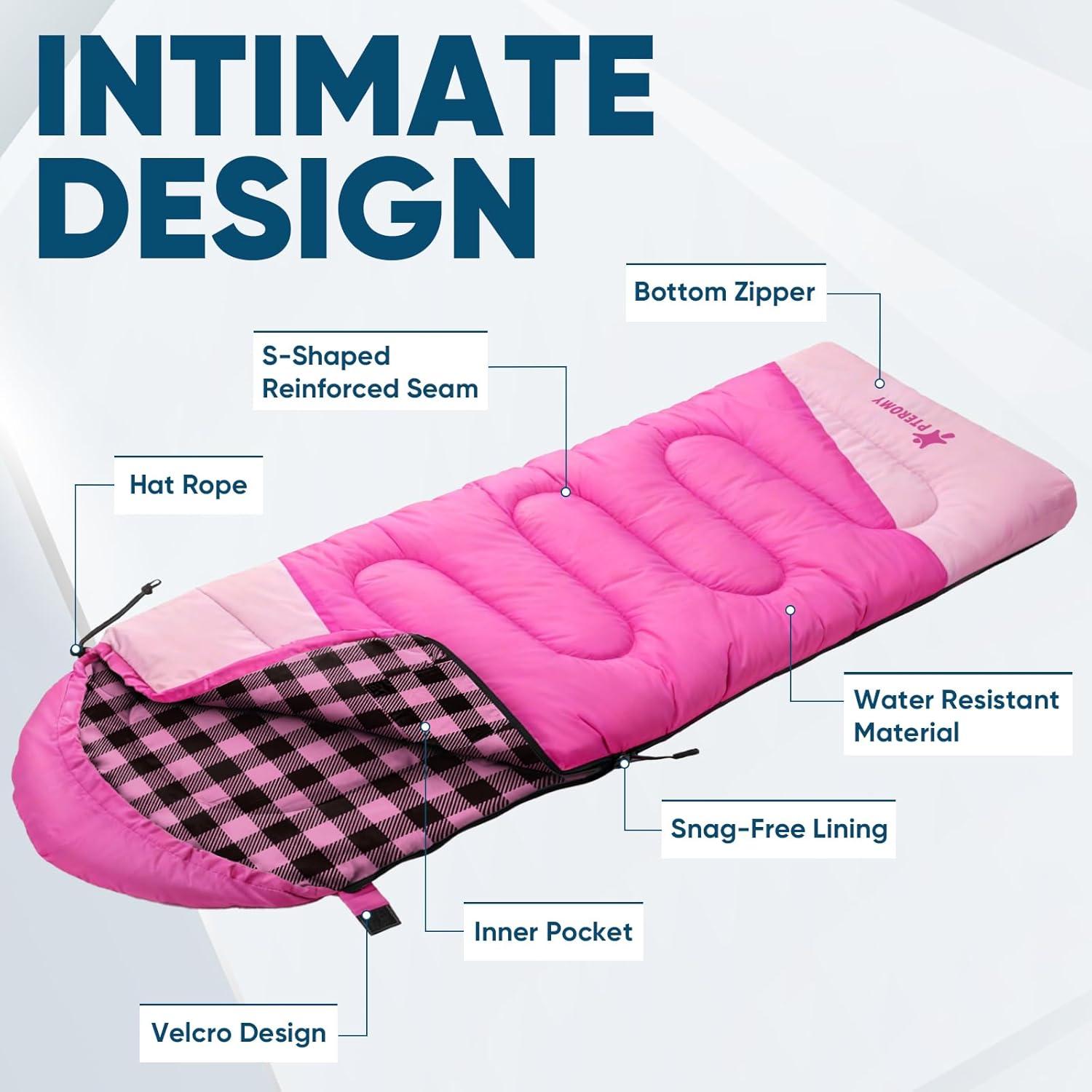 image:imagePTEROMY Sleeping Bags for Adults Lightweight and Machine Washable Water Resistant Backpacking Camping Sleeping Bag for Warm Cold Weather Camping Essentials for Hiking TravelPink
