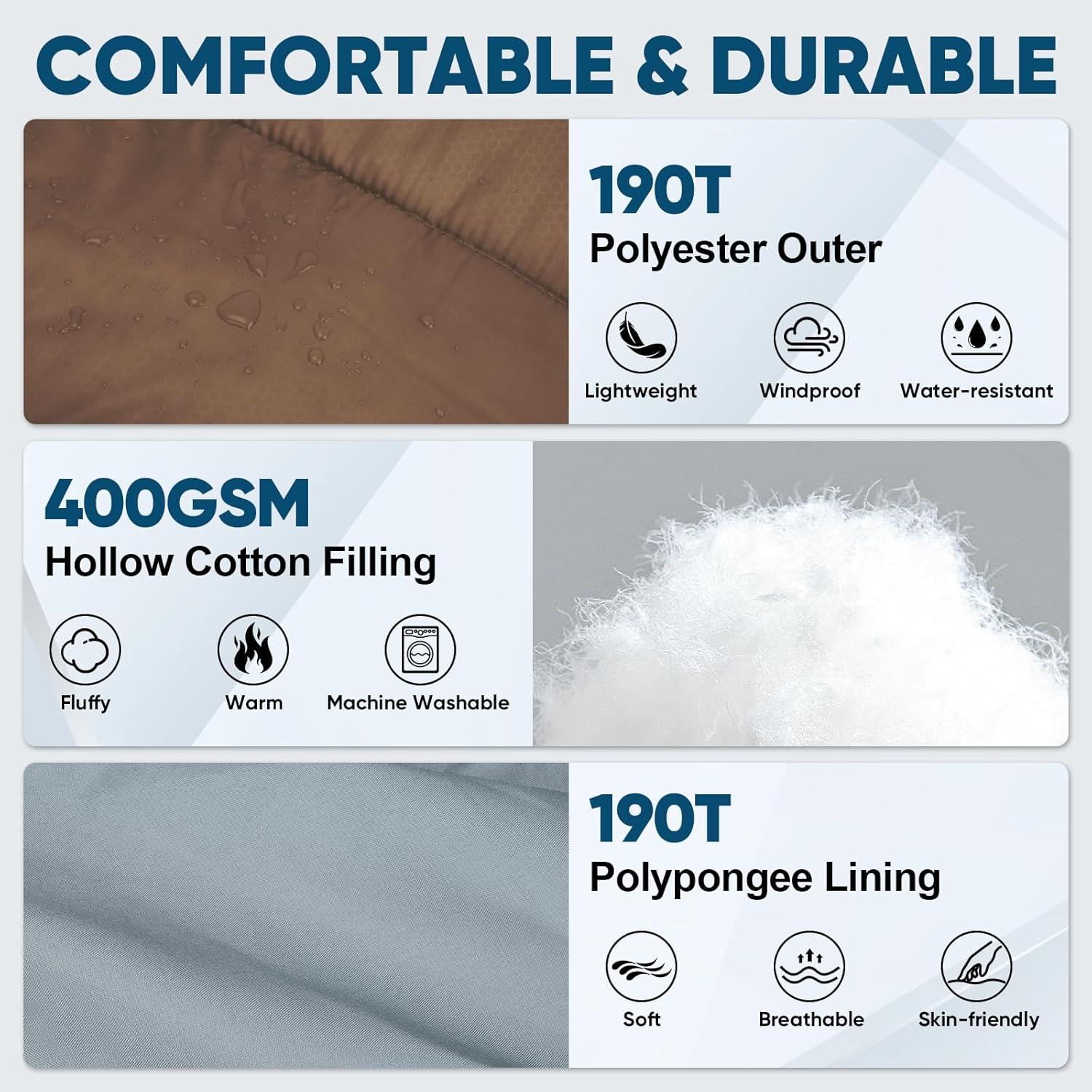 image:imagePTEROMY Sleeping Bags for Adults Lightweight and Machine Washable Water Resistant Backpacking Camping Sleeping Bag for Warm Cold Weather Camping Essentials for Hiking TravelBrown