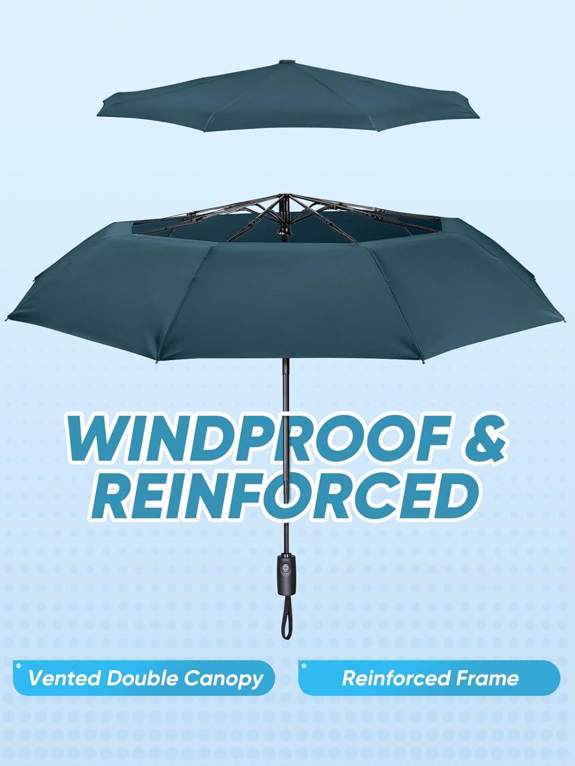 image:imagePTEROMY Windproof Travel Umbrellas for Rain and Sun Withstands 85MPH Winds Auto Open Close Folding Umbrella with Ergonomic Handle Quick Dry Canopy for Commuting or BackpackNavy Blue 2PK