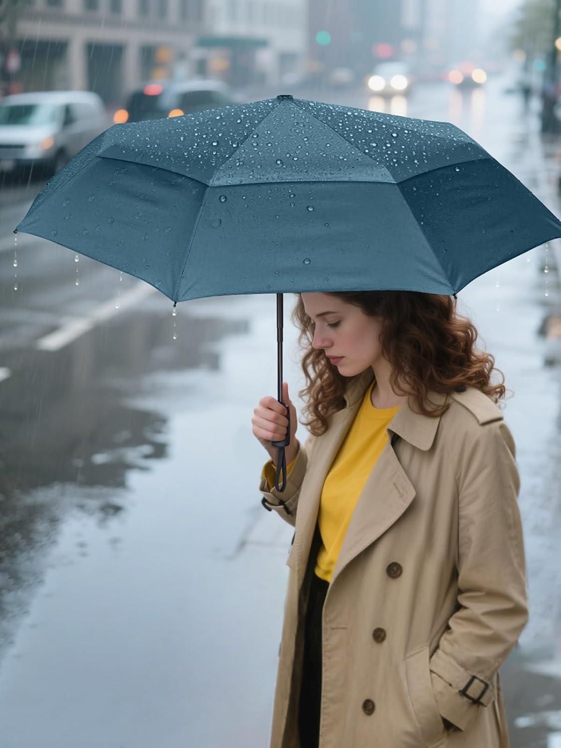 image:imagePTEROMY Windproof Travel Umbrellas for Rain and Sun Withstands 85MPH Winds Auto Open Close Folding Umbrella with Ergonomic Handle Quick Dry Canopy for Commuting or BackpackNavy Blue