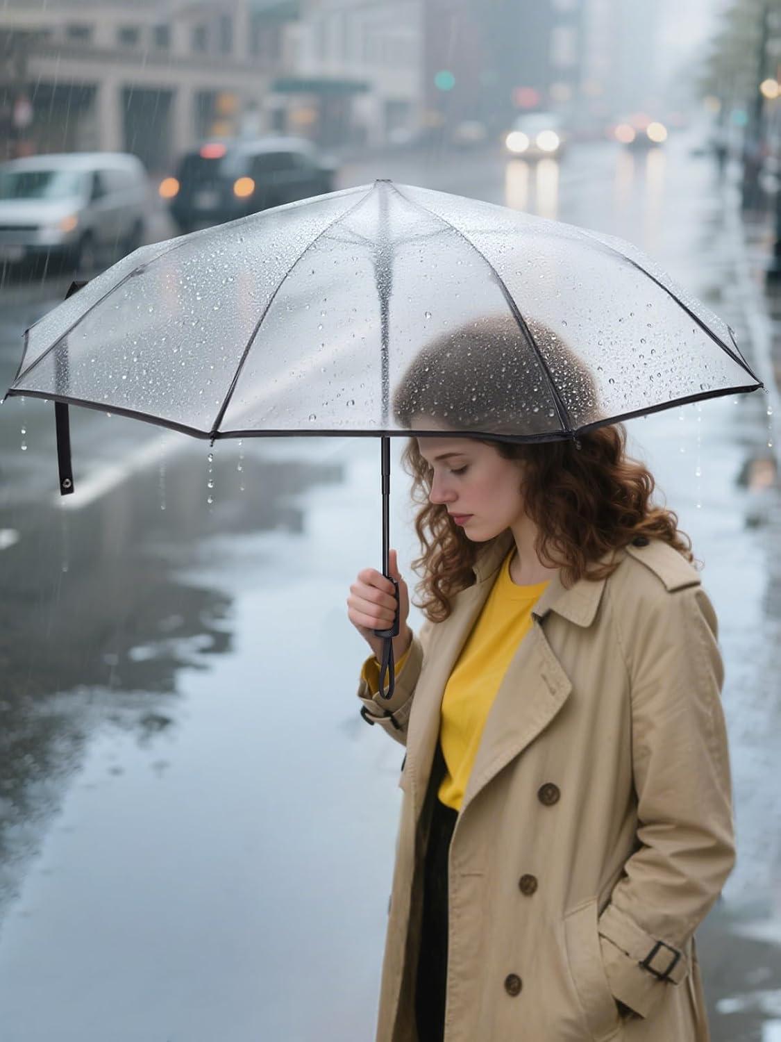 image:imagePTEROMY Windproof Travel Umbrellas for Rain and Sun Withstands 85MPH Winds Auto Open Close Folding Umbrella with Ergonomic Handle Quick Dry Canopy for Commuting or BackpackClear Single Layer